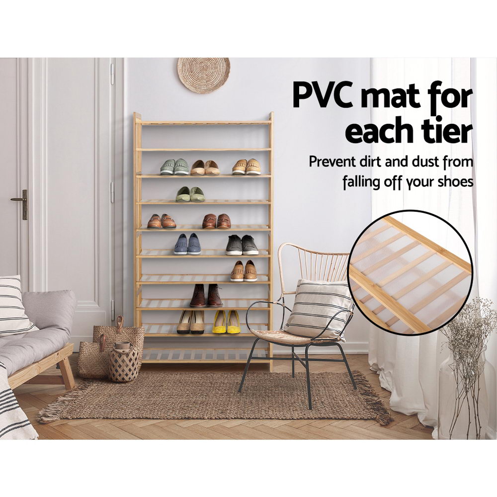 Shoe Storage: Artiss Shoe Rack Cabinet Bamboo 10-tier 50 Pairs