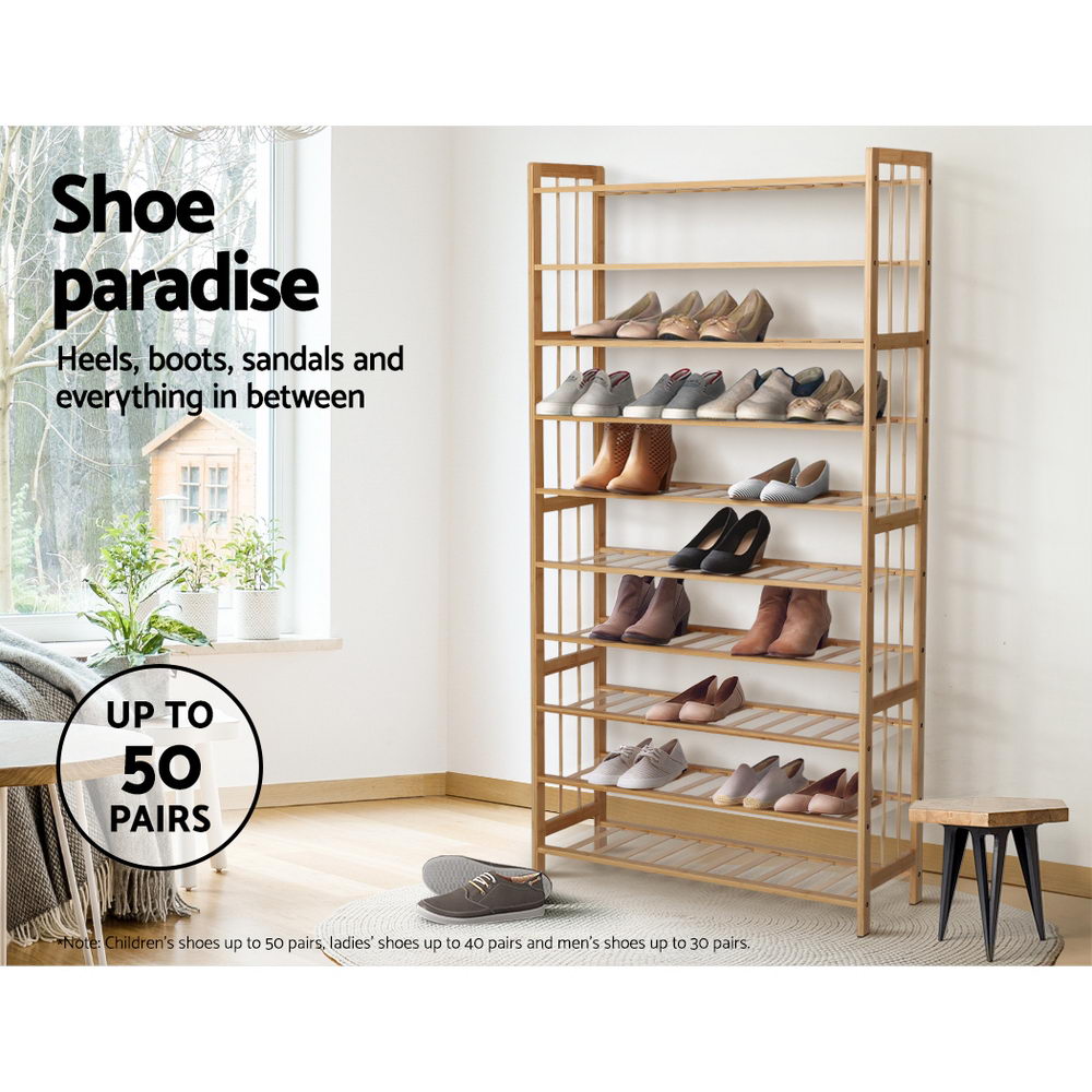 Shoe Storage: Artiss Shoe Rack Cabinet Bamboo 10-tier 50 Pairs