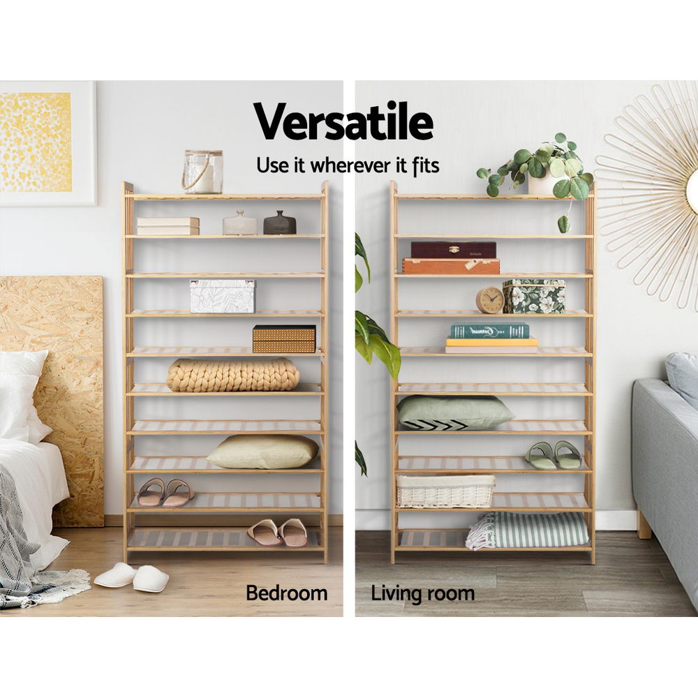 Shoe Storage: Artiss Shoe Rack Cabinet Bamboo 10-tier 50 Pairs