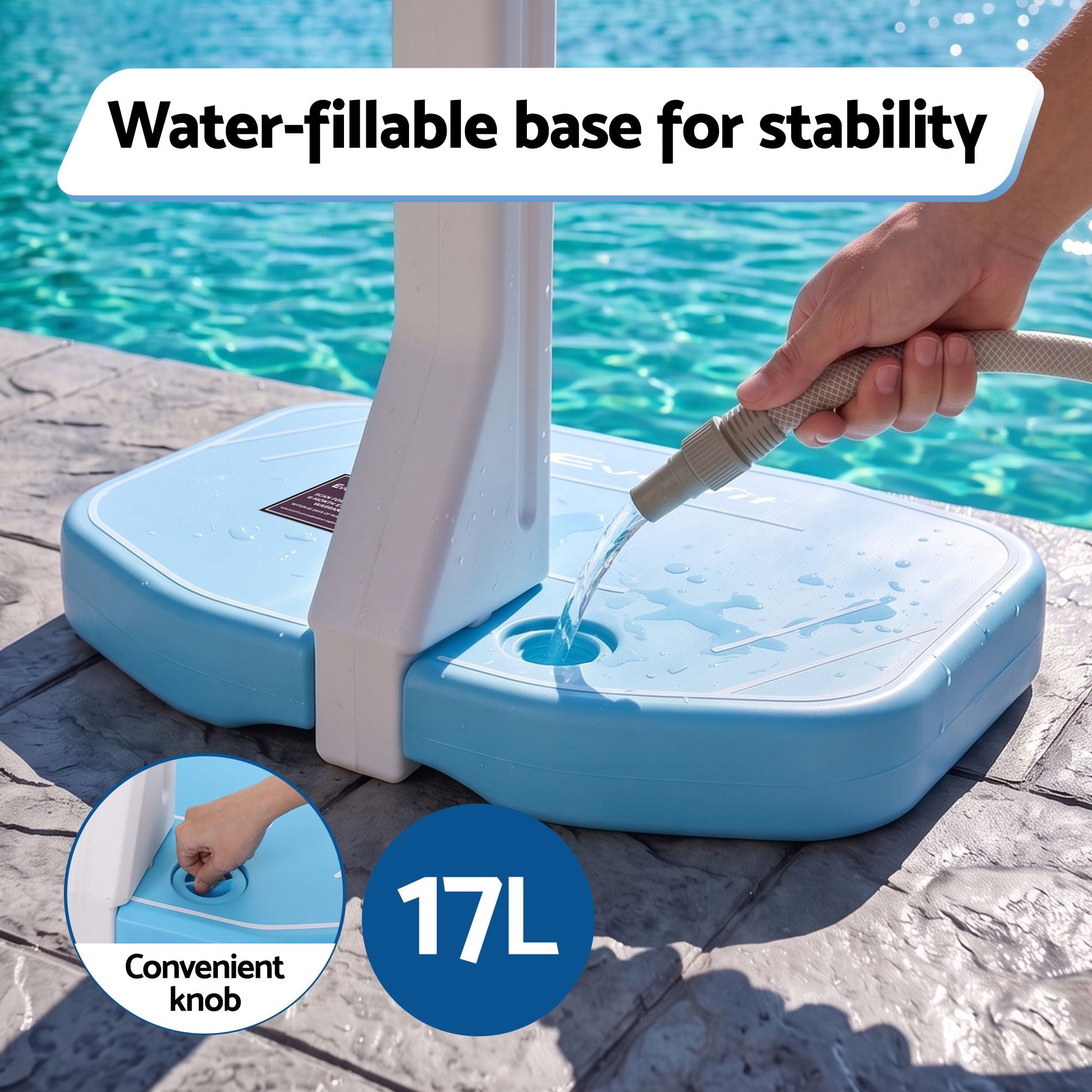 Everfit 2 in 1 Pool Basketball Hoop Volleyball Net Set Water Sports Game Combo Weighted Base Blue