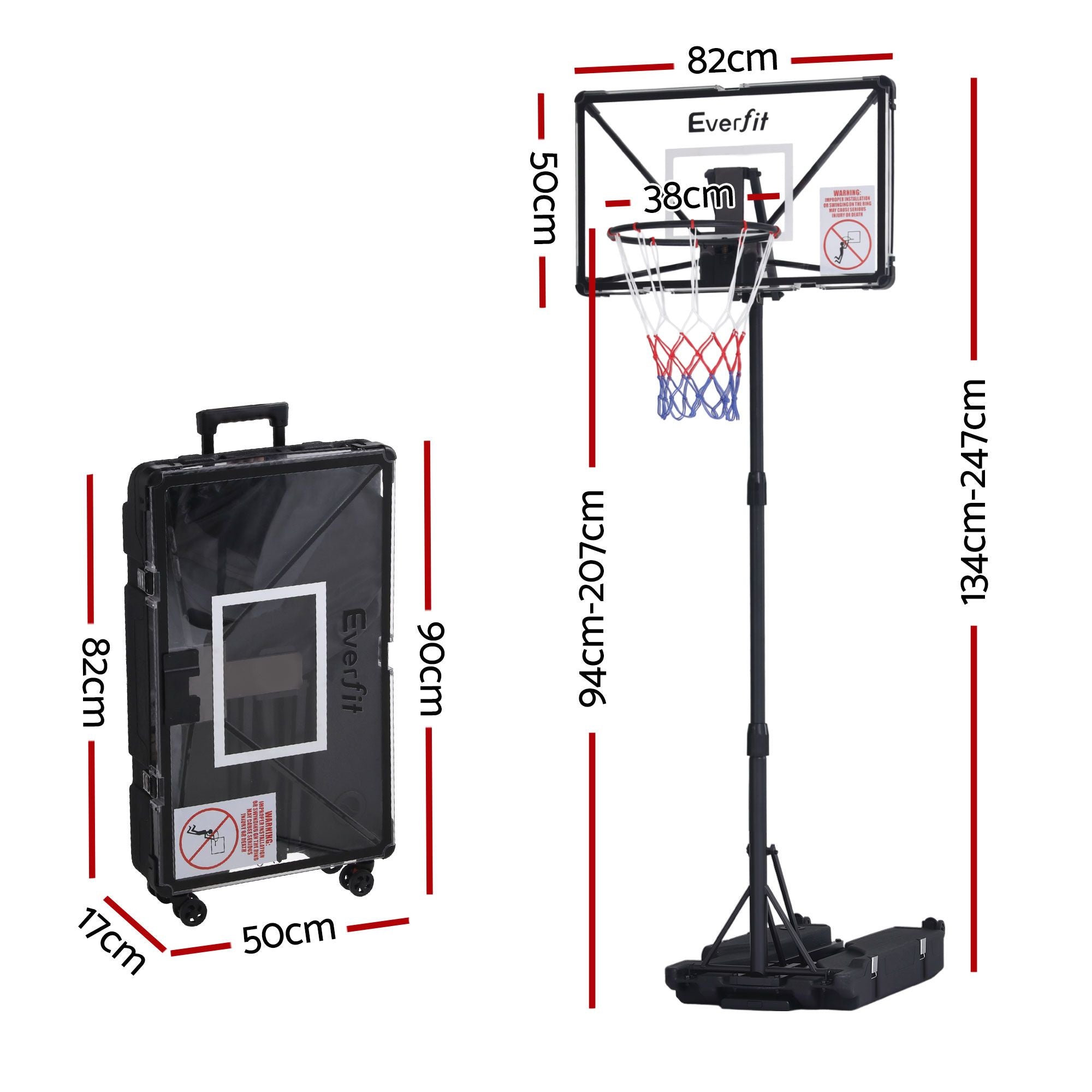 Everfit Portable Basketball Hoop System Adjustable Full Foldable Stand 2.07m