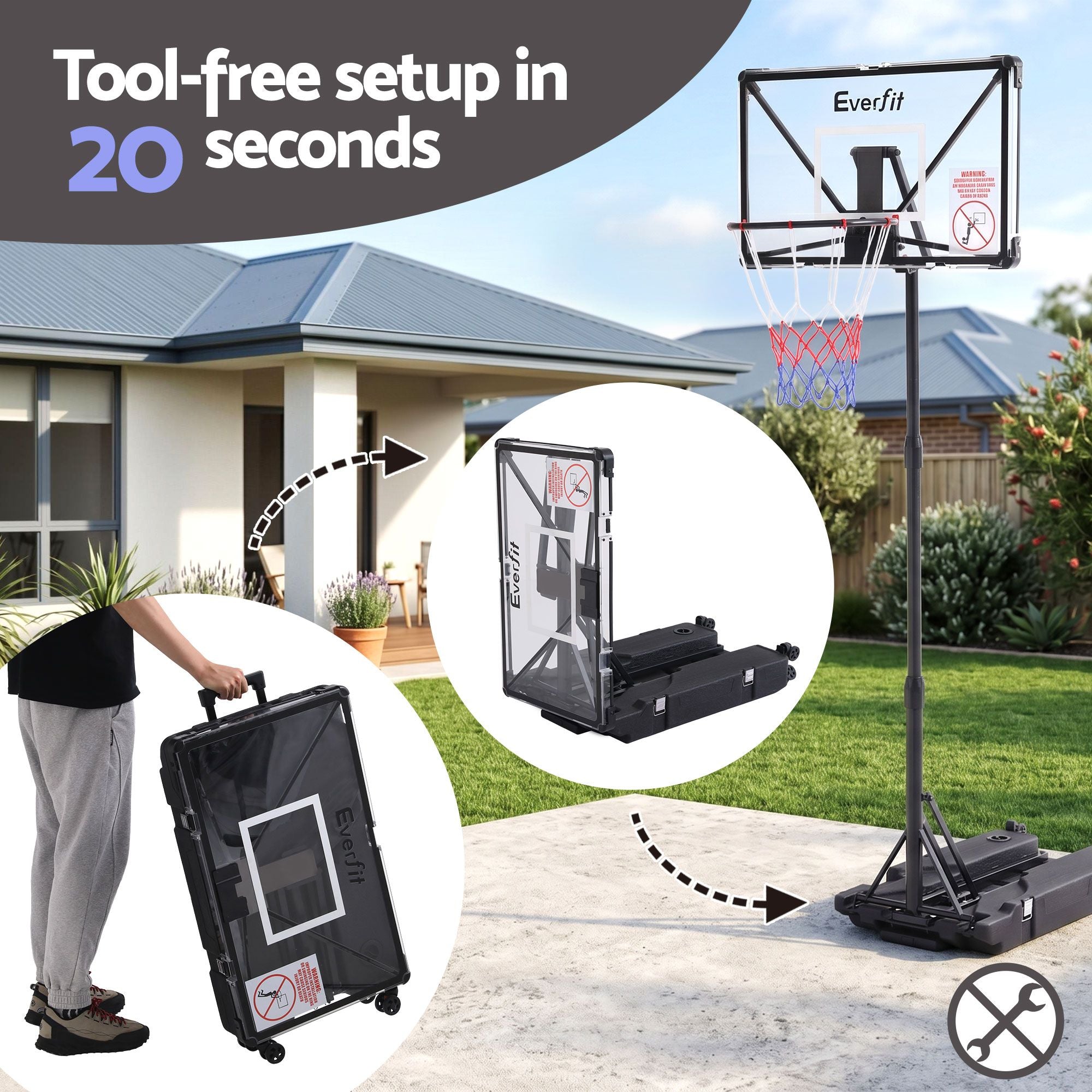 Everfit Portable Basketball Hoop System Adjustable Full Foldable Stand 2.07m