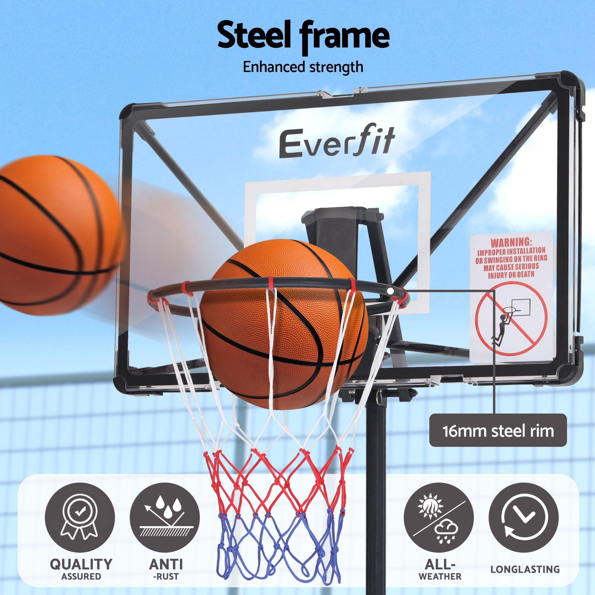 Everfit Portable Basketball Hoop System Adjustable Full Foldable Stand 2.07m
