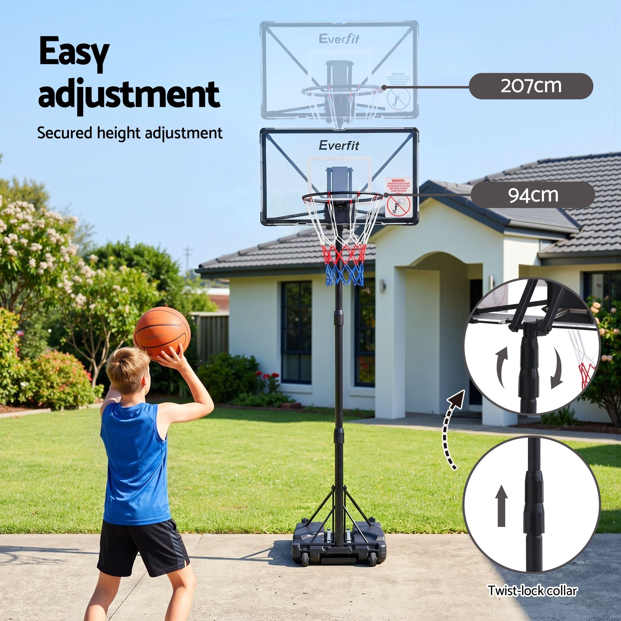 Everfit Portable Basketball Hoop System Adjustable Full Foldable Stand 2.07m