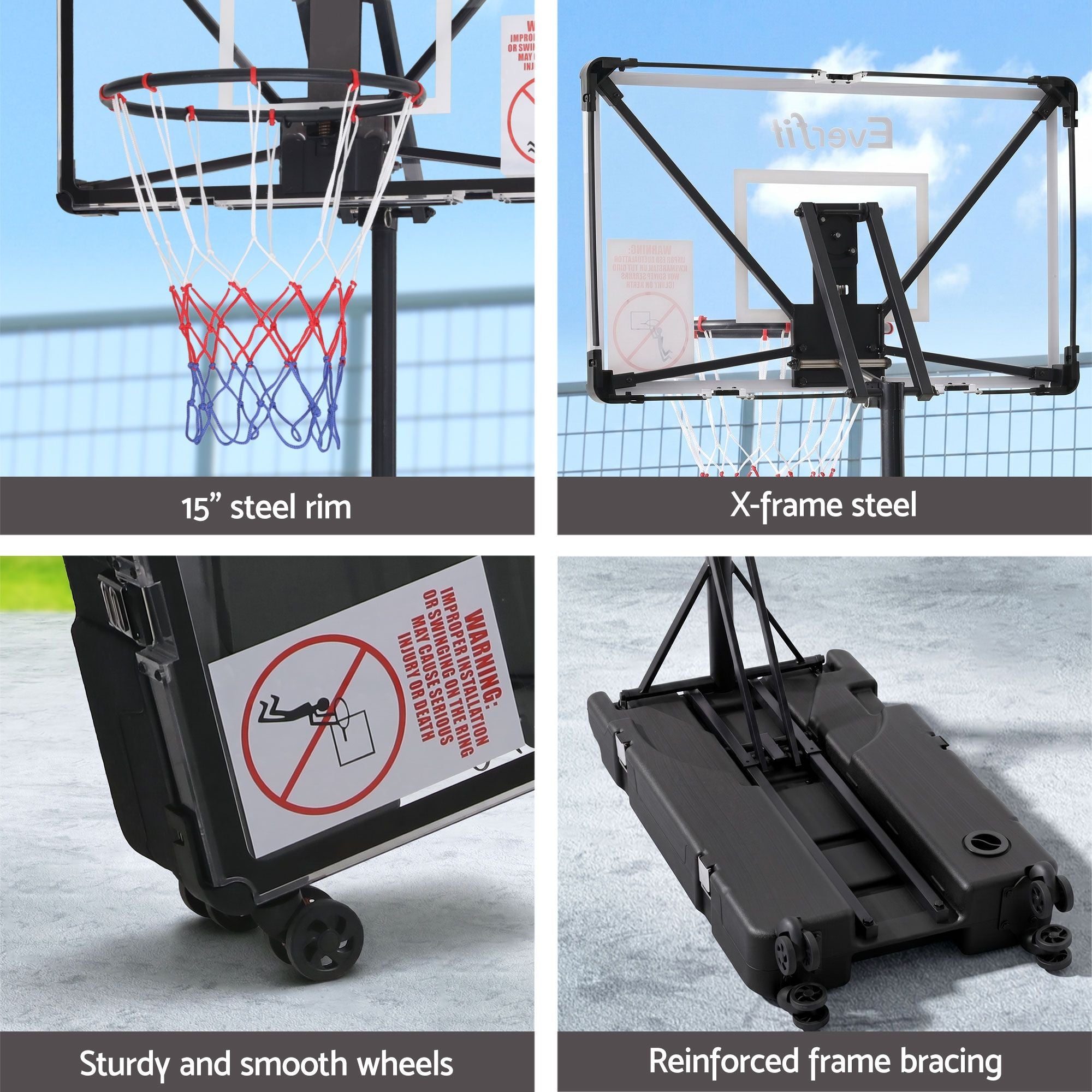 Everfit Portable Basketball Hoop System Adjustable Full Foldable Stand 2.07m