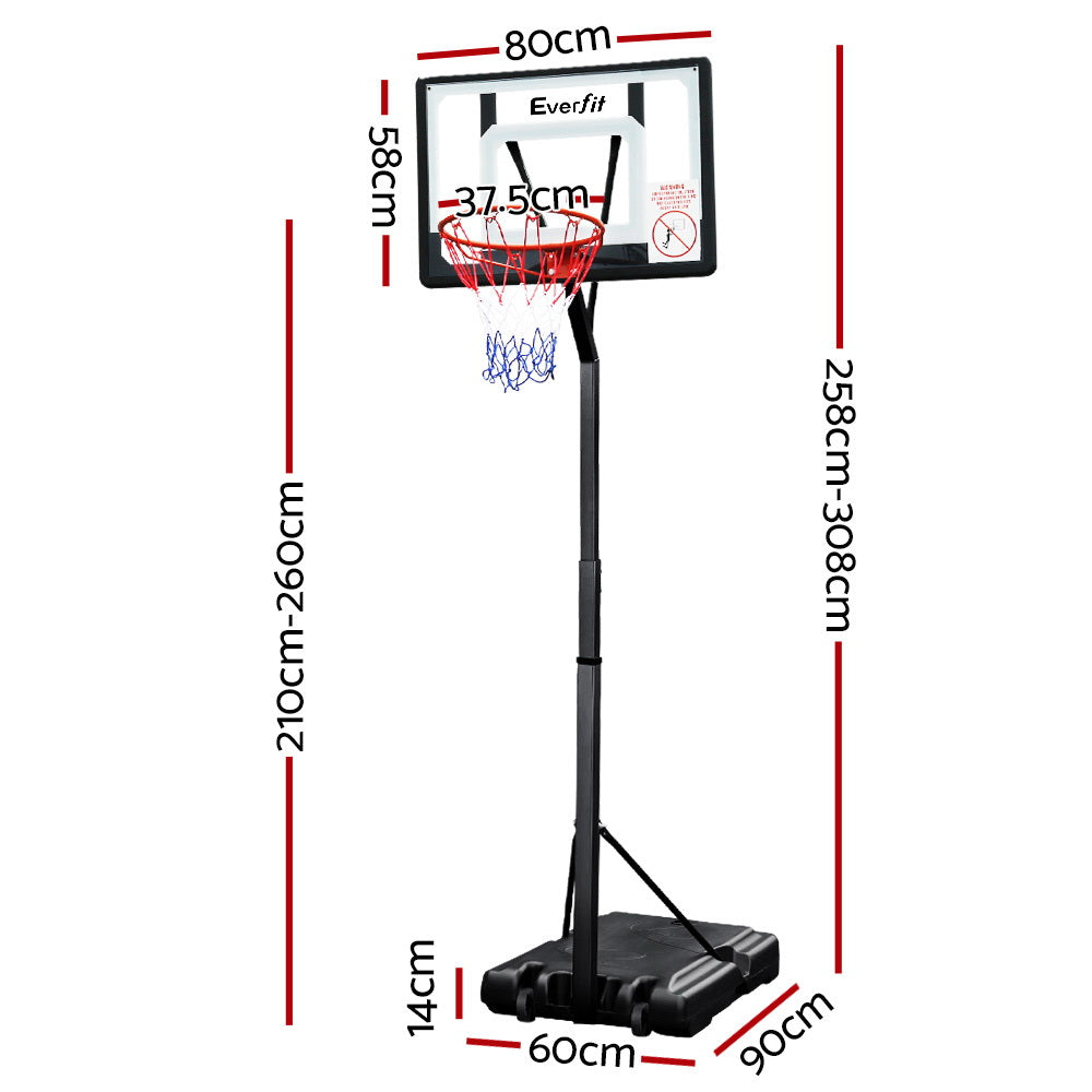 Basketball & Basketball Accessories: Everfit 2.6M Basketball Hoop Stand System Adjustable Portable Pro Kids Clear