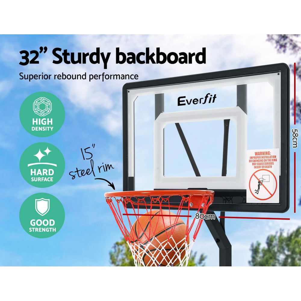Basketball & Basketball Accessories: Everfit 2.6M Basketball Hoop Stand System Adjustable Portable Pro Kids Clear