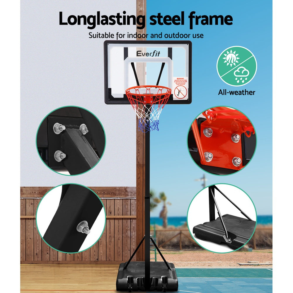 Basketball & Basketball Accessories: Everfit 2.6M Basketball Hoop Stand System Adjustable Portable Pro Kids Clear