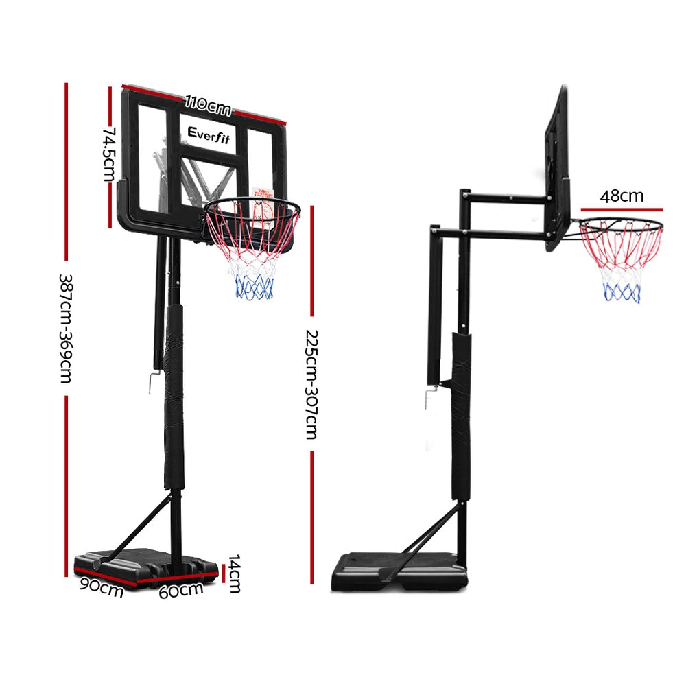 Basketball & Basketball Accessories: Everfit 3.05M Basketball Hoop Stand System Adjustable Height Portable Pro Black