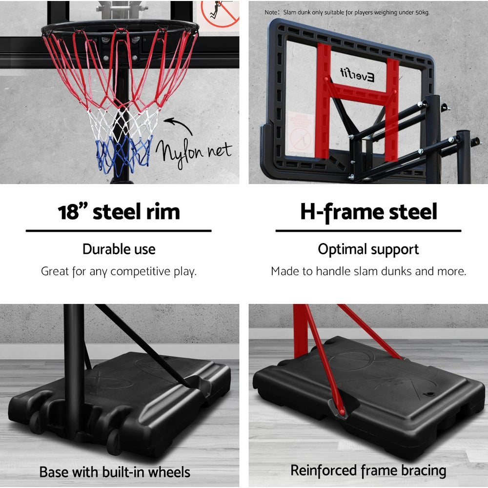 Basketball & Basketball Accessories: Everfit 3.05M Basketball Hoop Stand System Adjustable Height Portable Pro Black