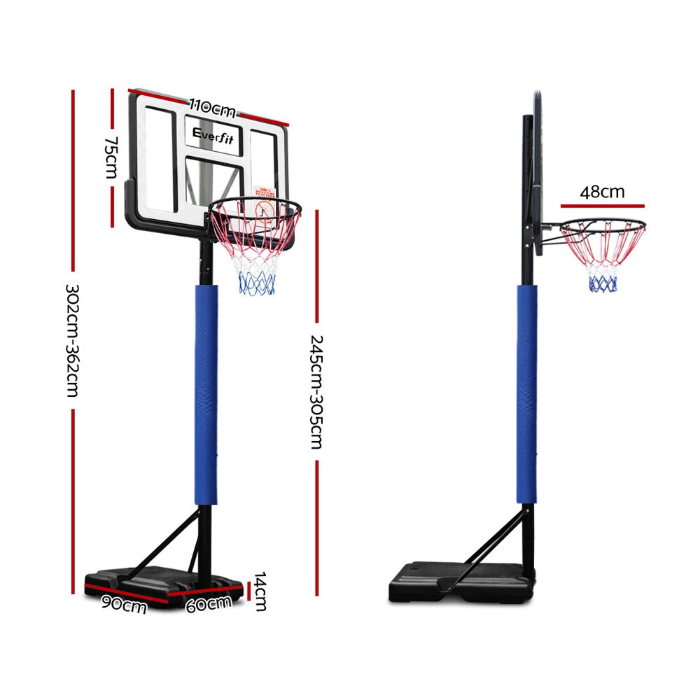 Basketball & Basketball Accessories: Everfit 3.05M Basketball Hoop Stand System Adjustable Height Portable Pro Blue