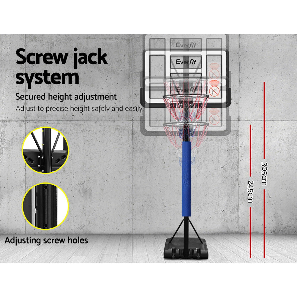 Basketball & Basketball Accessories: Everfit 3.05M Basketball Hoop Stand System Adjustable Height Portable Pro Blue