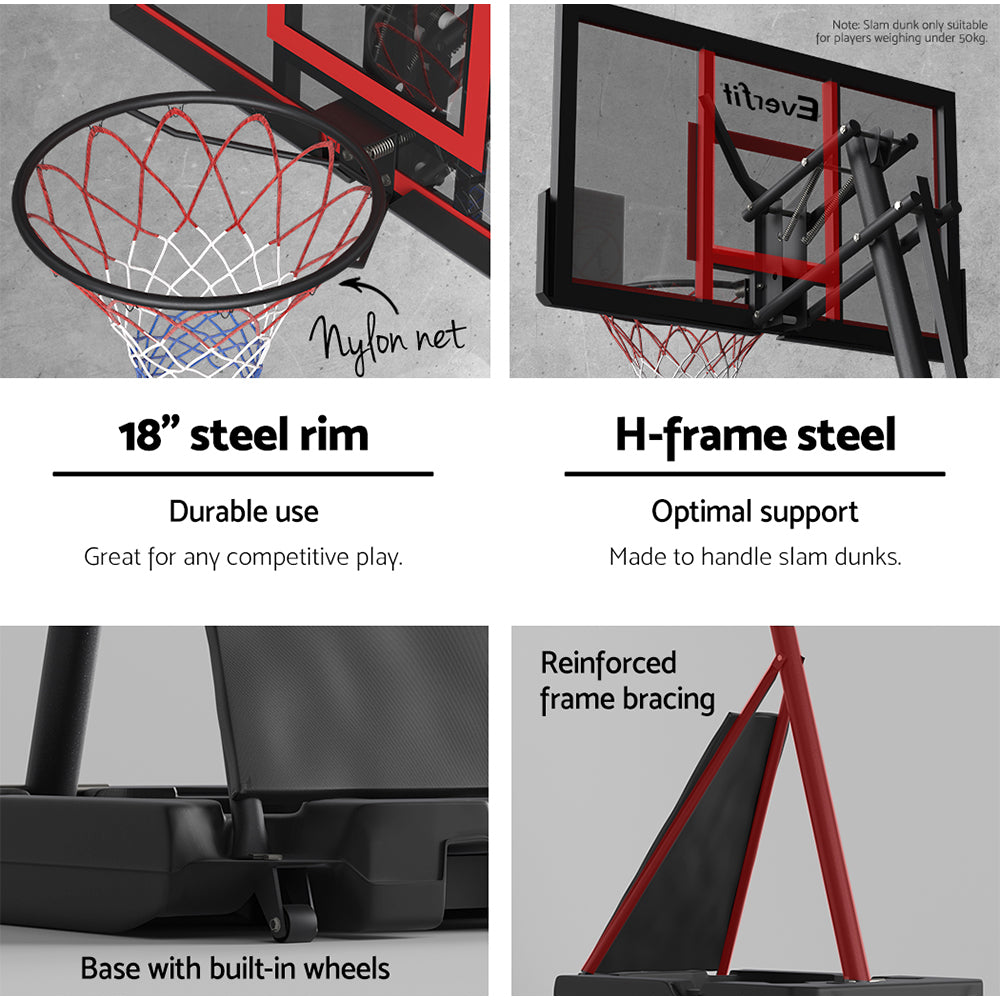 Basketball & Basketball Accessories: Everfit 3.05M Basketball Hoop Stand System Adjustable Height Portable Red Pro