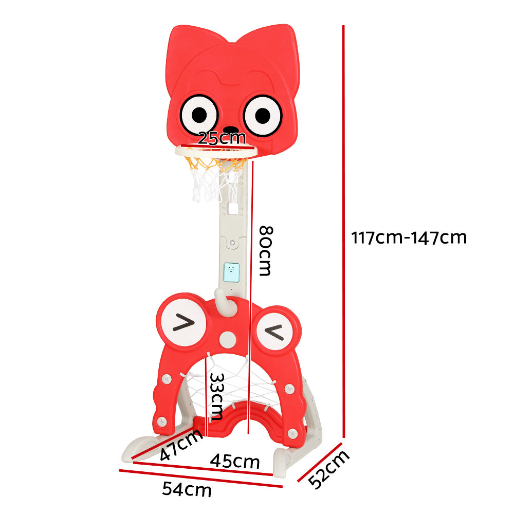 Basketball & Basketball Accessories: Keezi Kids Basketball Hoop Stand Adjustable 5-in-1 Sports Center Toys Set Red