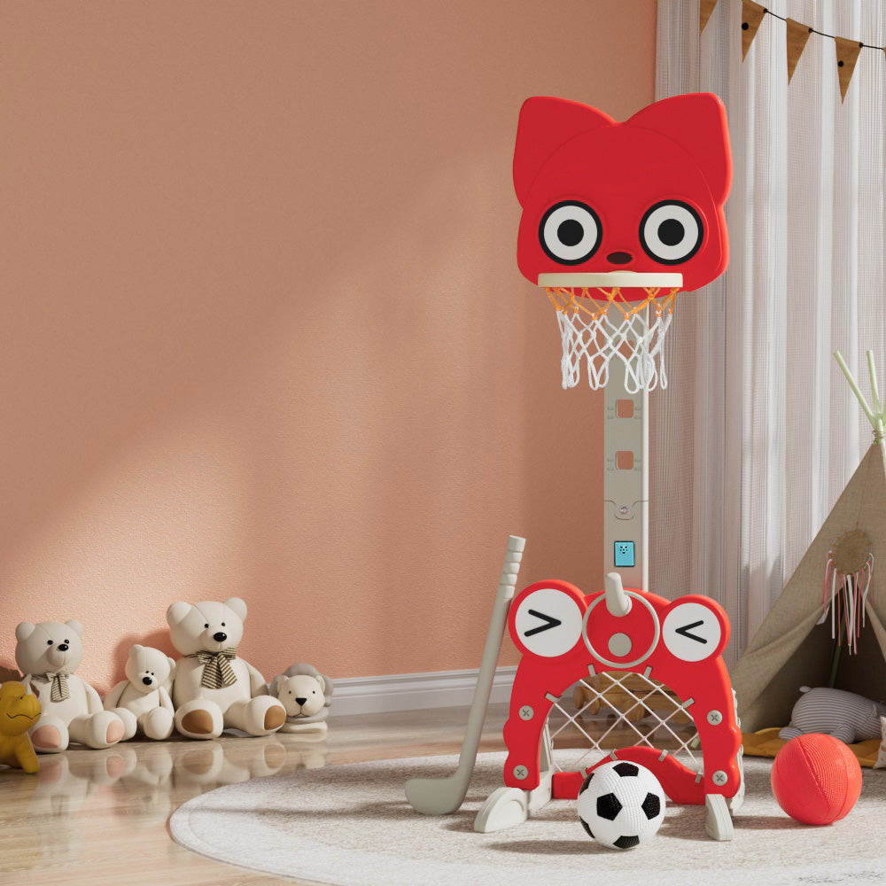 Basketball & Basketball Accessories: Keezi Kids Basketball Hoop Stand Adjustable 5-in-1 Sports Center Toys Set Red