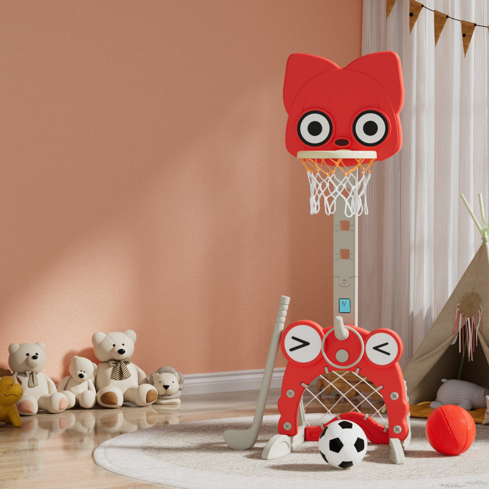 Basketball & Basketball Accessories: Keezi Kids Basketball Hoop Stand Adjustable 5-in-1 Sports Center Toys Set Red