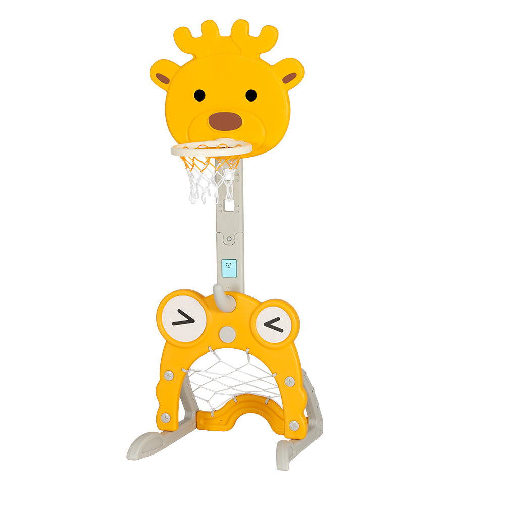 Basketball & Basketball Accessories: Keezi Kids Basketball Hoop Stand Adjustable 5-in-1 Sports Center Toys Set Yellow