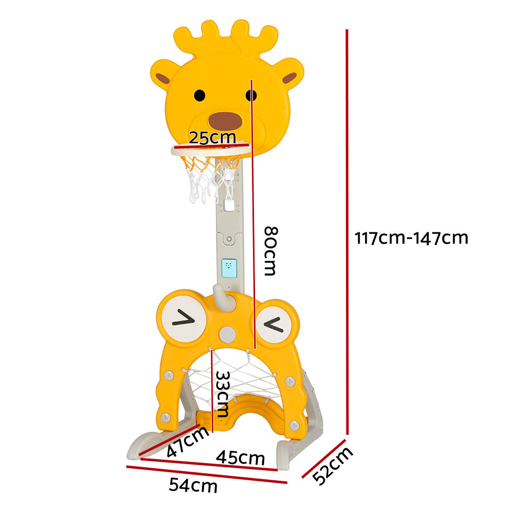 Basketball & Basketball Accessories: Keezi Kids Basketball Hoop Stand Adjustable 5-in-1 Sports Center Toys Set Yellow