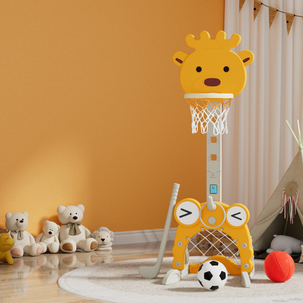 Basketball & Basketball Accessories: Keezi Kids Basketball Hoop Stand Adjustable 5-in-1 Sports Center Toys Set Yellow