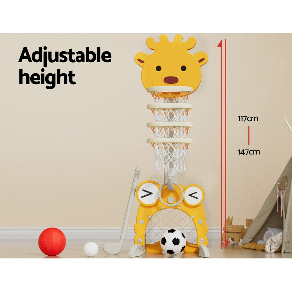 Basketball & Basketball Accessories: Keezi Kids Basketball Hoop Stand Adjustable 5-in-1 Sports Center Toys Set Yellow