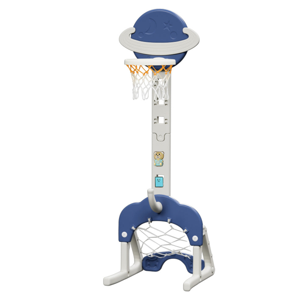 Basketball & Basketball Accessories: Keezi Kids Basketball Hoop Stand Adjustable 6-in-1 Sports Center Toys Set Blue