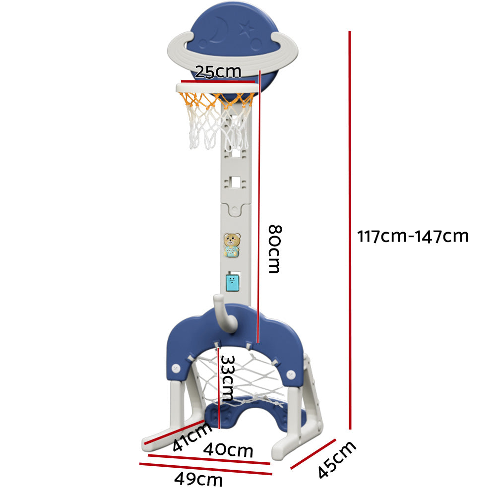 Basketball & Basketball Accessories: Keezi Kids Basketball Hoop Stand Adjustable 6-in-1 Sports Center Toys Set Blue
