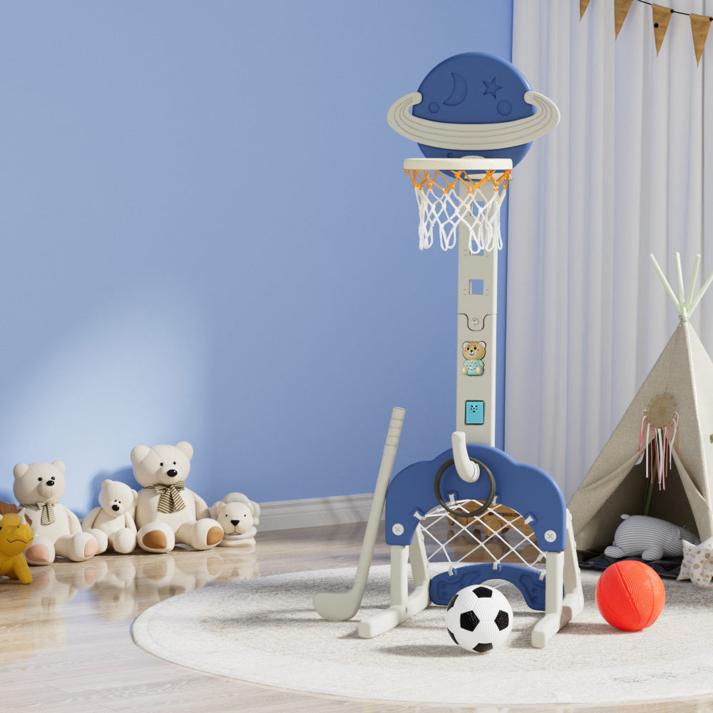Basketball & Basketball Accessories: Keezi Kids Basketball Hoop Stand Adjustable 6-in-1 Sports Center Toys Set Blue