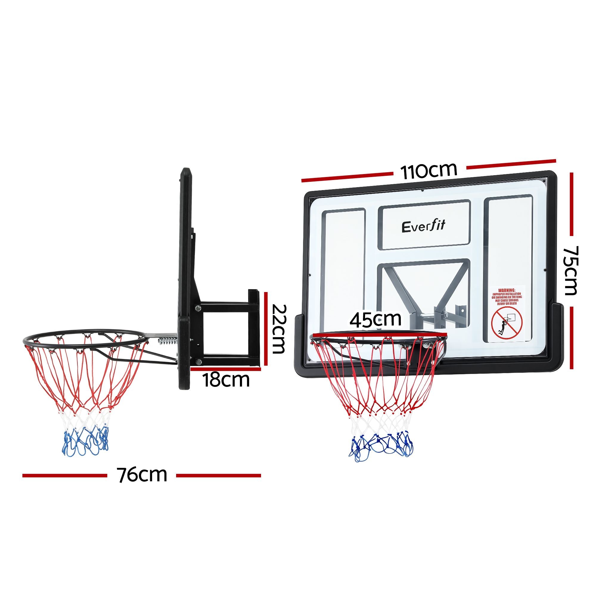 Everfit 43-Inch Wall Mount Kids Basketball Hoop Backboard Outdoor Sports
