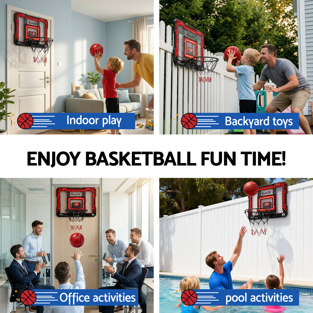 Everfit Mini Basketball Hoop Over Door Indoor LED Scoreboard Kids Set 40x30cm