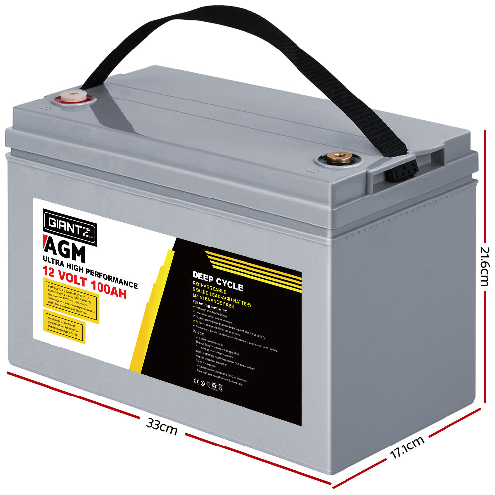 Batteries & Generators: Giantz AGM Deep Cycle Battery 12V 100Ah Box Portable Solar Caravan Camping