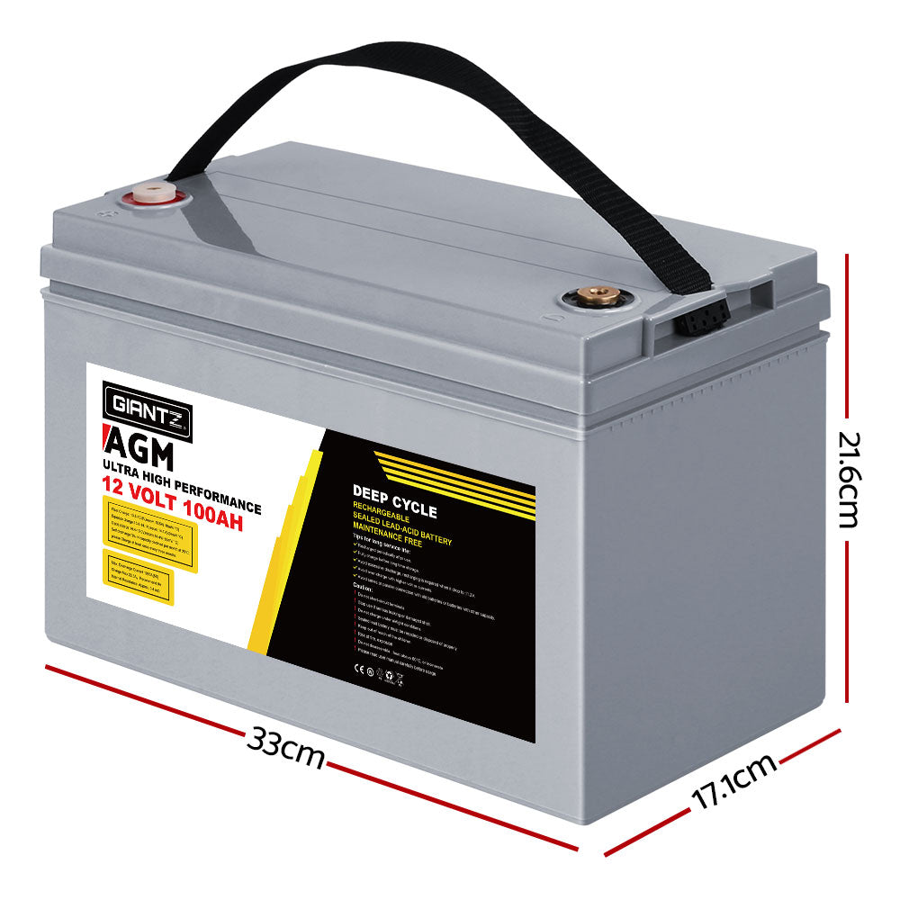 Batteries & Generators: Giantz AGM Deep Cycle Battery 12V 100Ah x2 Box Portable Solar Caravan Camping