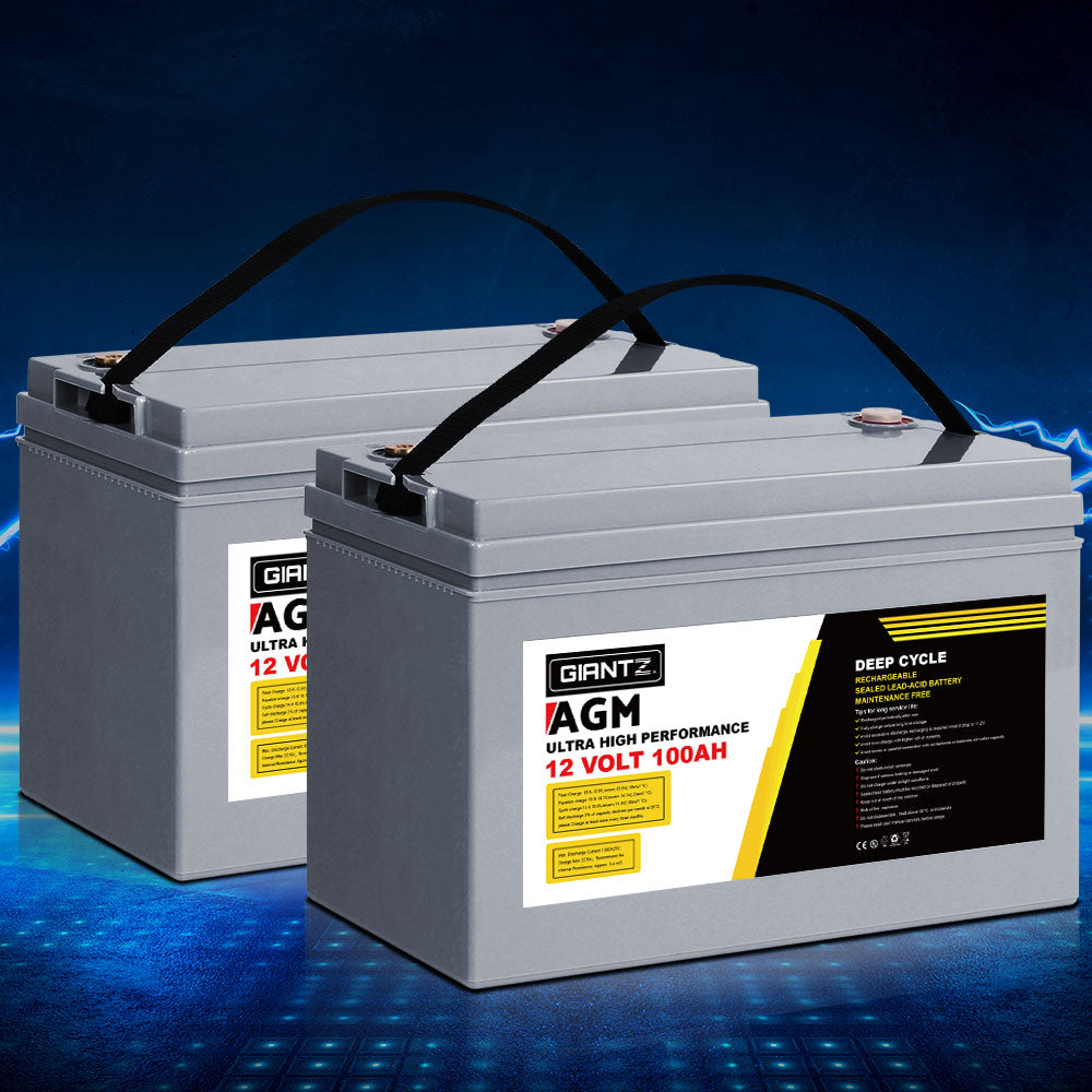 Batteries & Generators: Giantz AGM Deep Cycle Battery 12V 100Ah x2 Box Portable Solar Caravan Camping