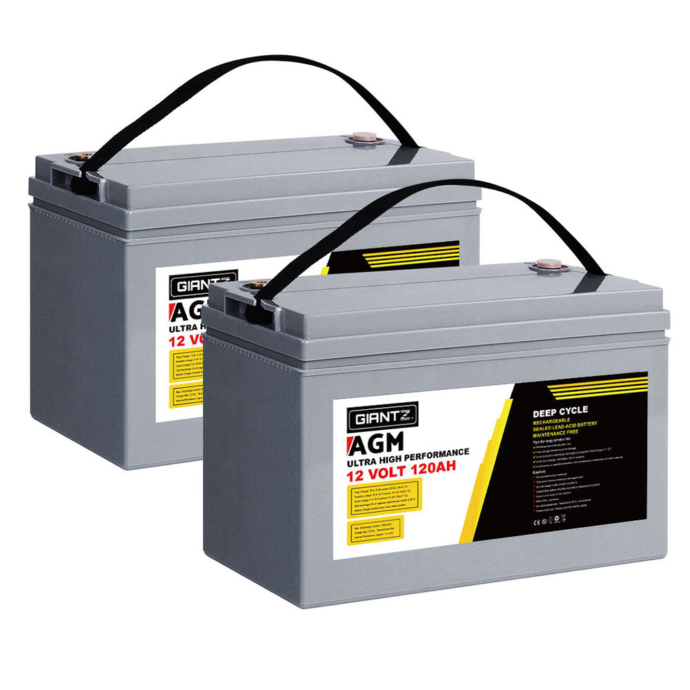 Batteries & Generators: Giantz AGM Deep Cycle Battery 12V 120Ah x2 Box Portable Solar Caravan Camping