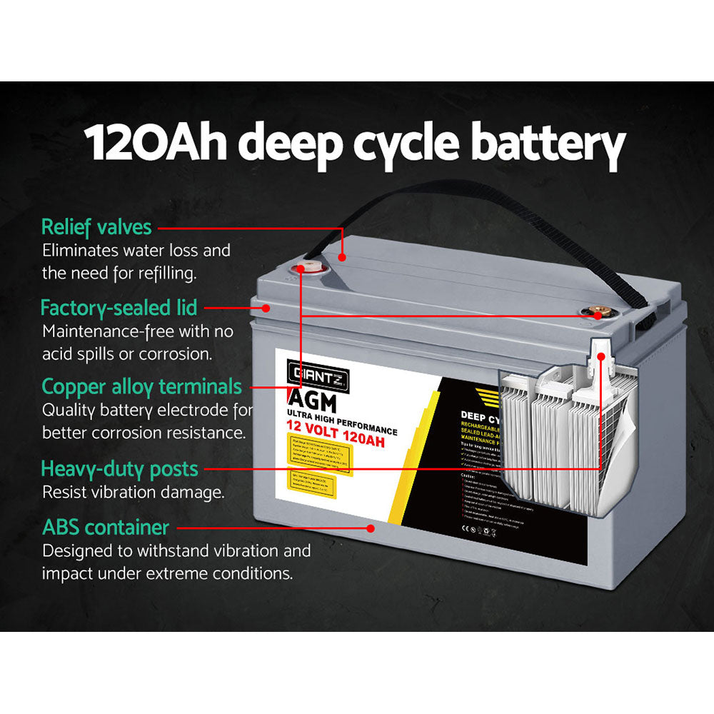 Batteries & Generators: Giantz AGM Deep Cycle Battery 12V 120Ah x2 Box Portable Solar Caravan Camping