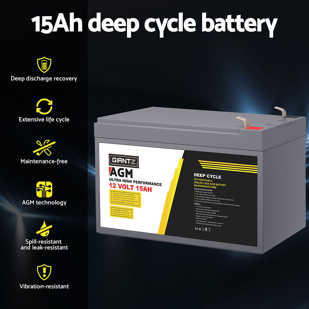 Batteries & Generators: Giantz AGM Battery 12V 15Ah Deep Cycle Box Portable Solar Caravan Camping