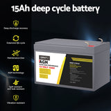 Batteries & Generators: Giantz AGM Battery 12V 15Ah Deep Cycle Box Portable Solar Caravan Camping