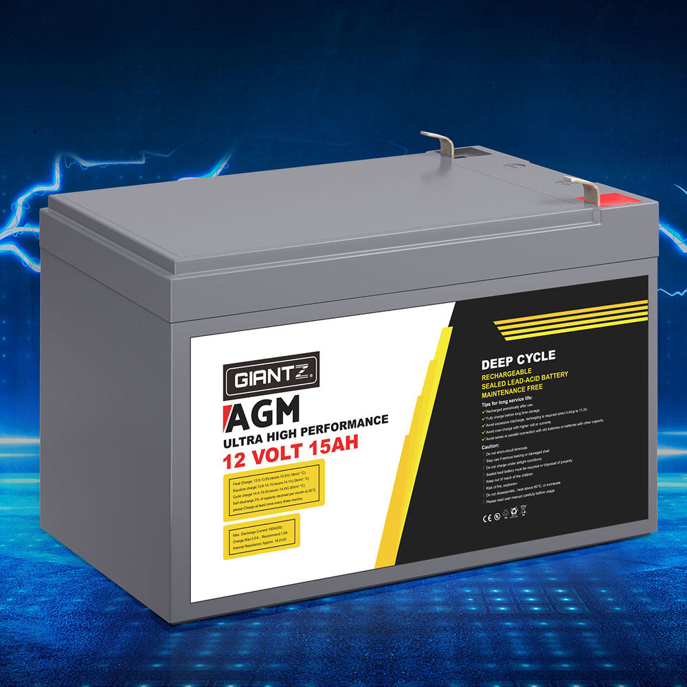 Batteries & Generators: Giantz AGM Battery 12V 15Ah Deep Cycle Box Portable Solar Caravan Camping