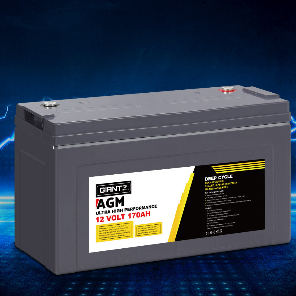 Batteries & Generators: Giantz AGM Deep Cycle Battery 12V 170Ah Box Portable Solar Caravan Camping