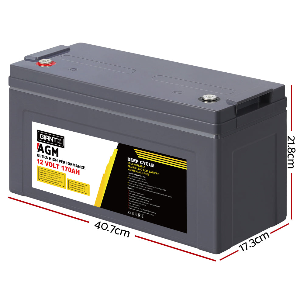 Batteries & Generators: Giantz AGM Deep Cycle Battery 12V 170Ah Box Portable Solar Caravan Camping