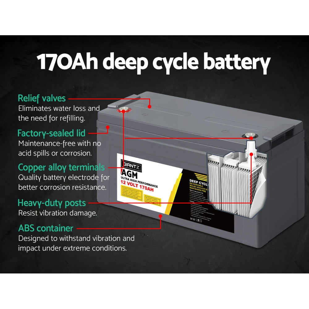 Batteries & Generators: Giantz AGM Deep Cycle Battery 12V 170Ah Box Portable Solar Caravan Camping