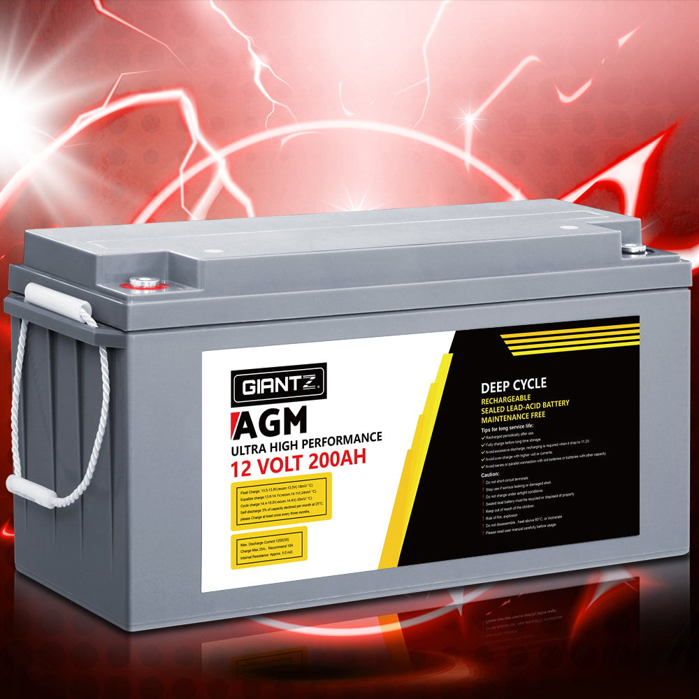 Batteries & Generators: Giantz AGM Deep Cycle Battery 12V 200Ah Box Portable Solar Caravan Camping
