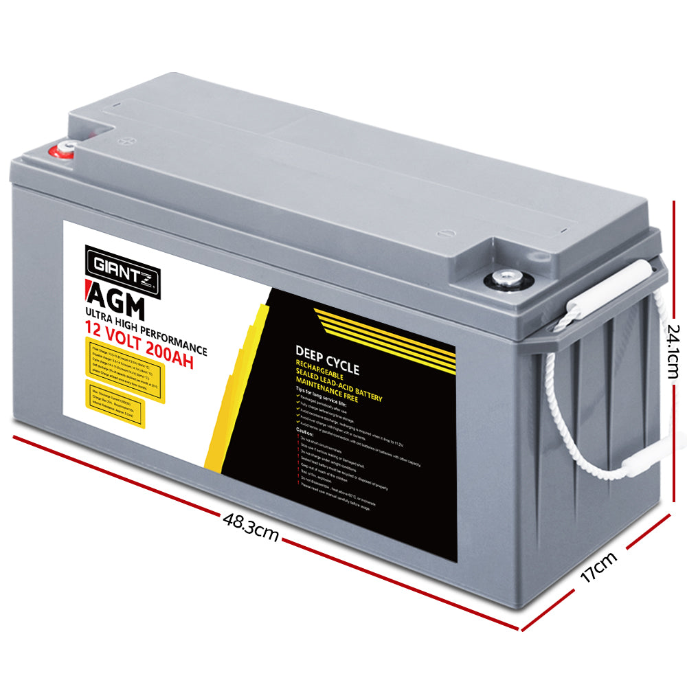 Batteries & Generators: Giantz AGM Deep Cycle Battery 12V 200Ah Box Portable Solar Caravan Camping