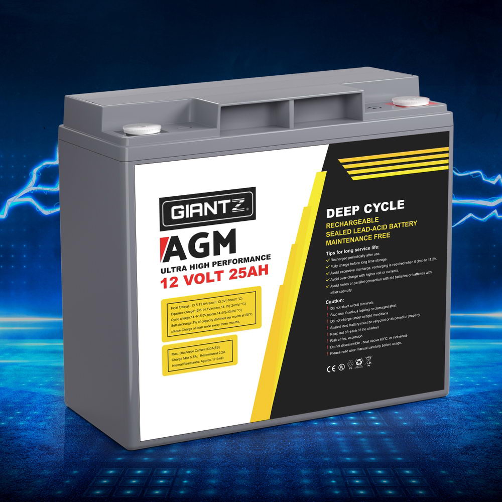 Batteries & Generators: Giantz AGM Deep Cycle Battery 12V 25Ah Box Portable Solar Caravan Camping
