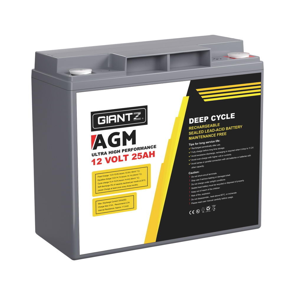 Batteries & Generators: Giantz AGM Deep Cycle Battery 12V 25Ah Box Portable Solar Caravan Camping