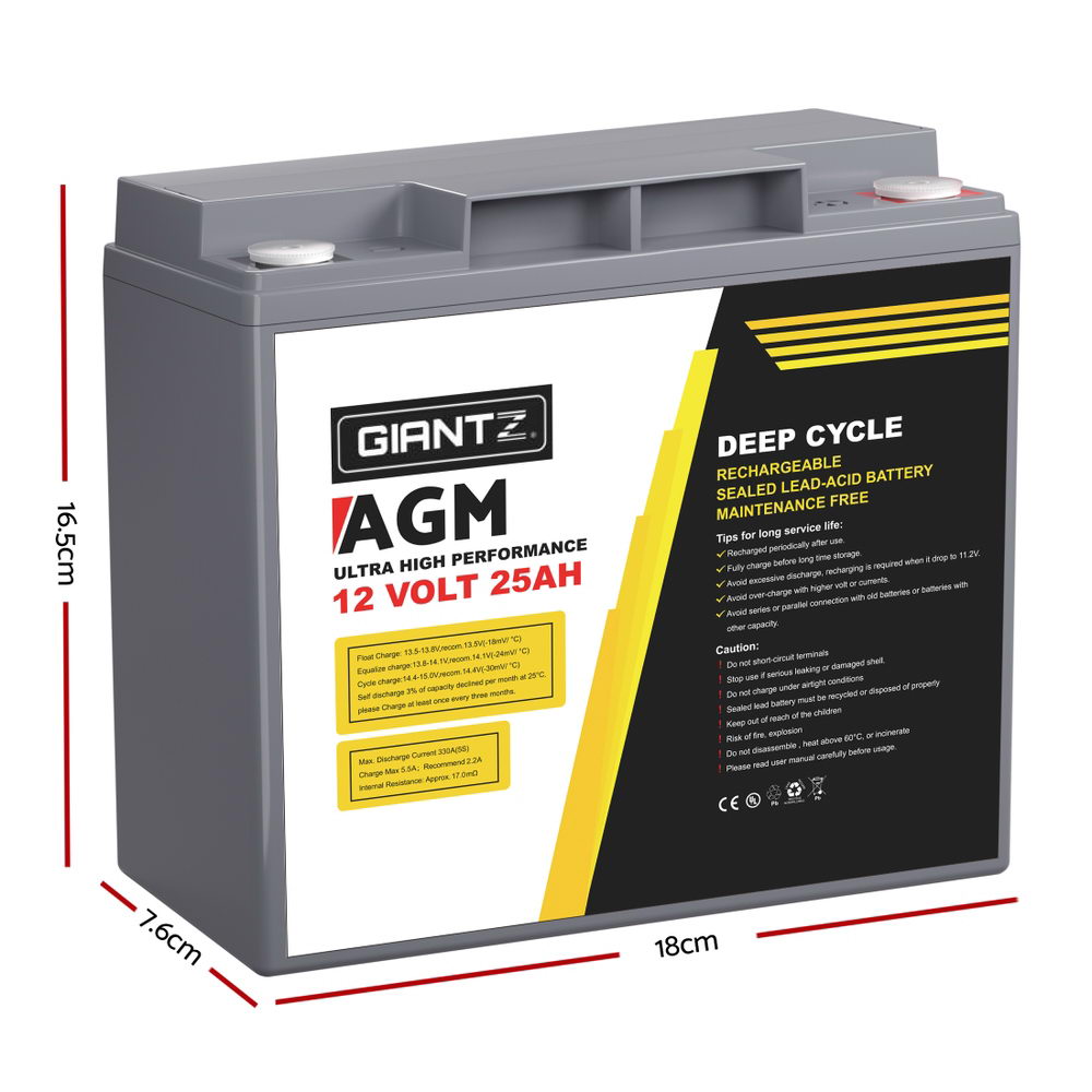 Batteries & Generators: Giantz AGM Deep Cycle Battery 12V 25Ah Box Portable Solar Caravan Camping