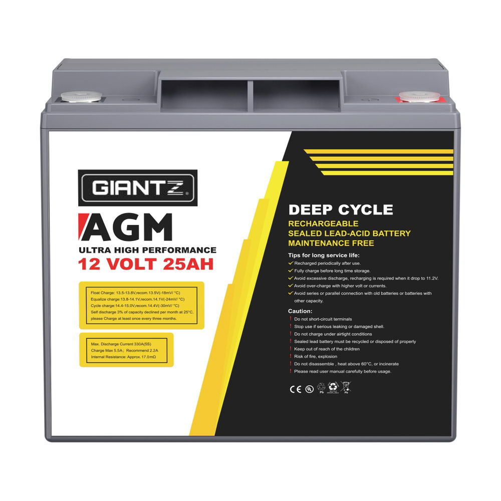 Batteries & Generators: Giantz AGM Deep Cycle Battery 12V 25Ah Box Portable Solar Caravan Camping