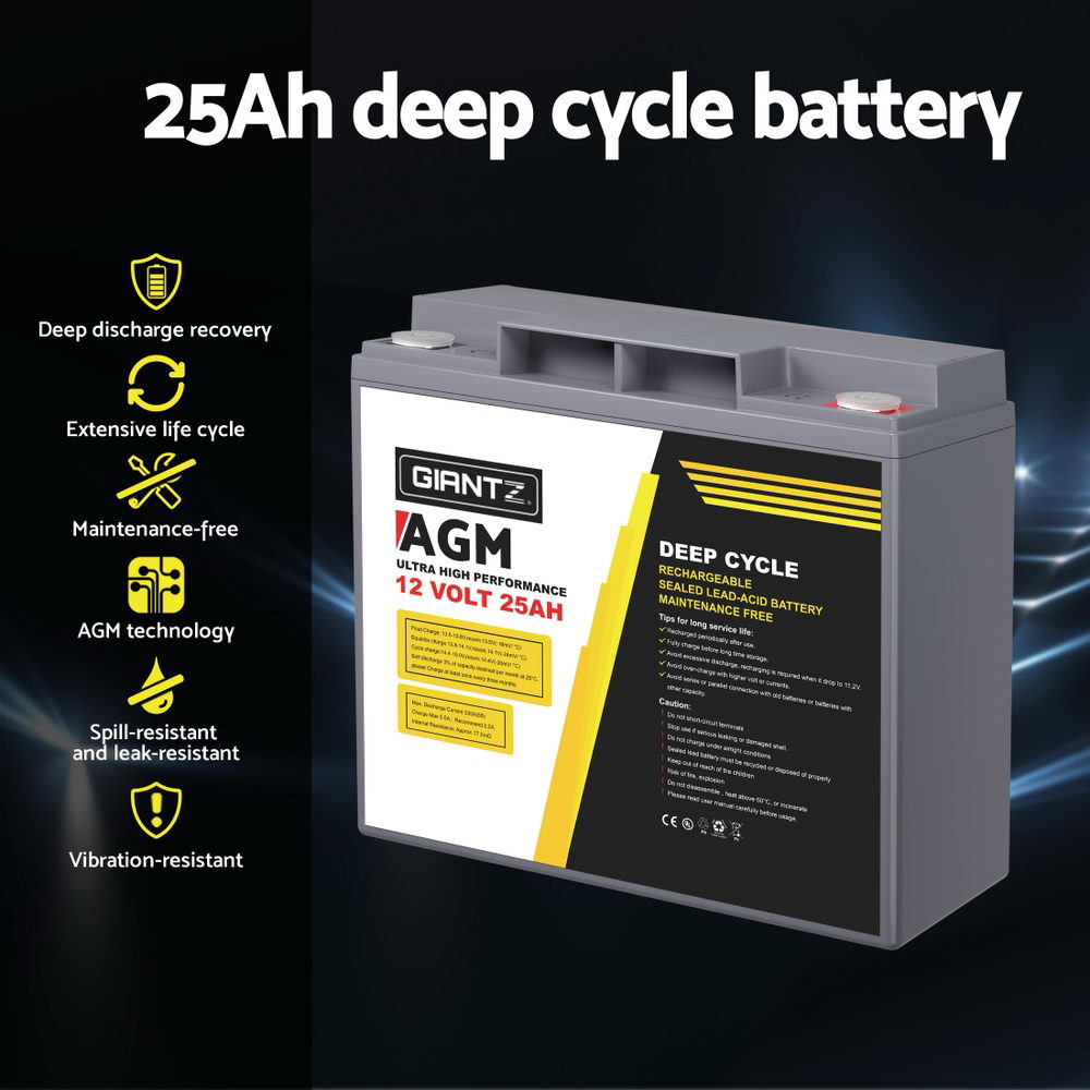 Batteries & Generators: Giantz AGM Deep Cycle Battery 12V 25Ah Box Portable Solar Caravan Camping