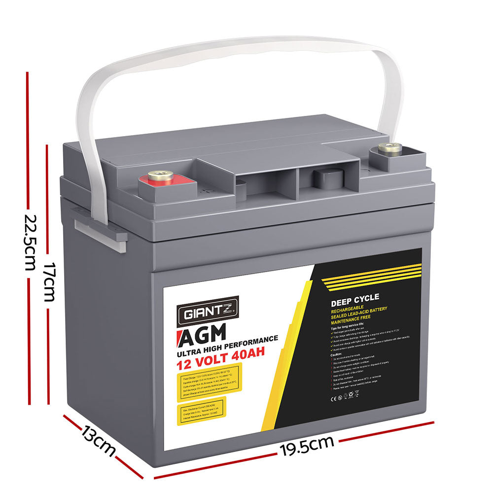 Batteries & Generators: Giantz AGM Battery 12V 40Ah Deep Cycle Box Portable Solar Caravan Camping