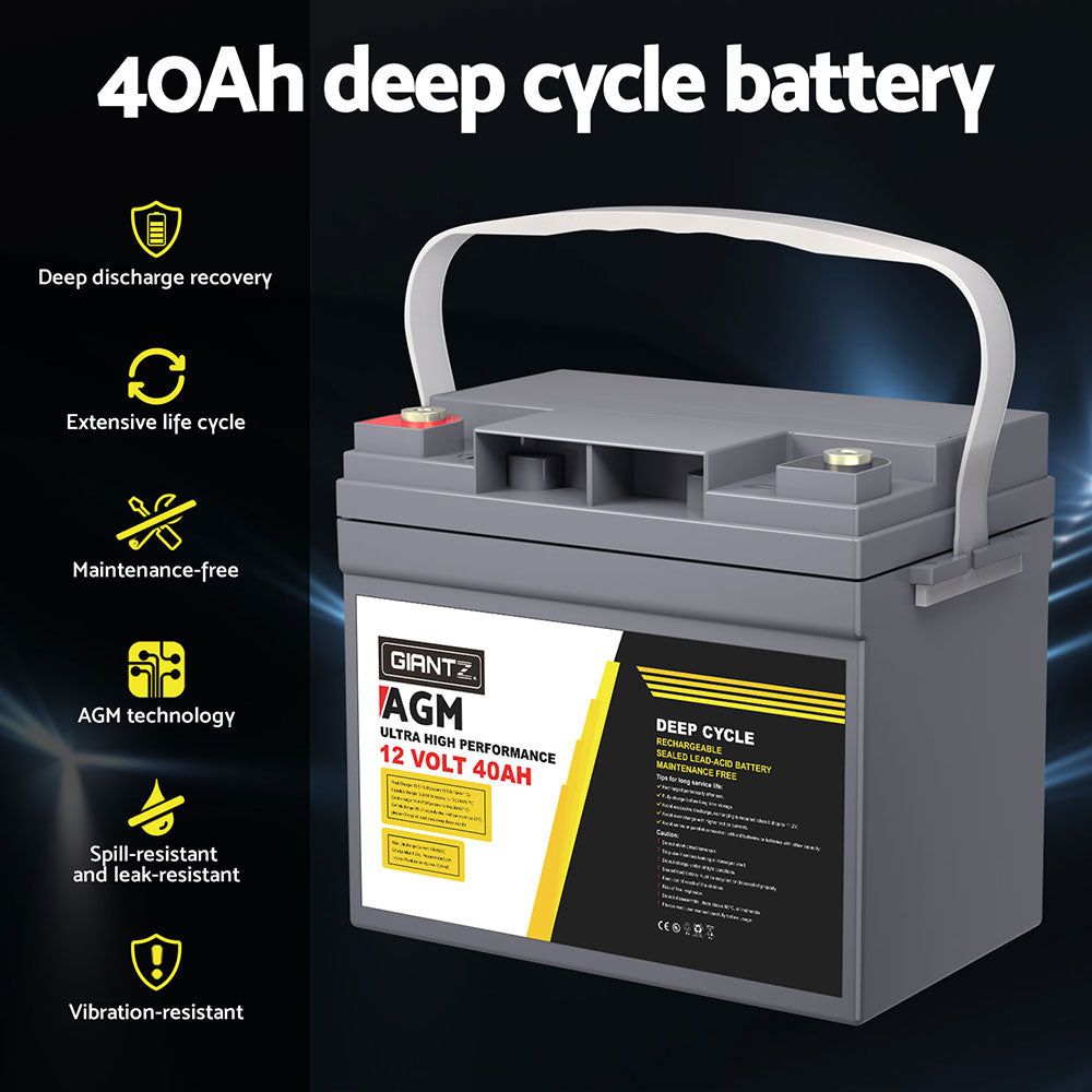 Batteries & Generators: Giantz AGM Battery 12V 40Ah Deep Cycle Box Portable Solar Caravan Camping
