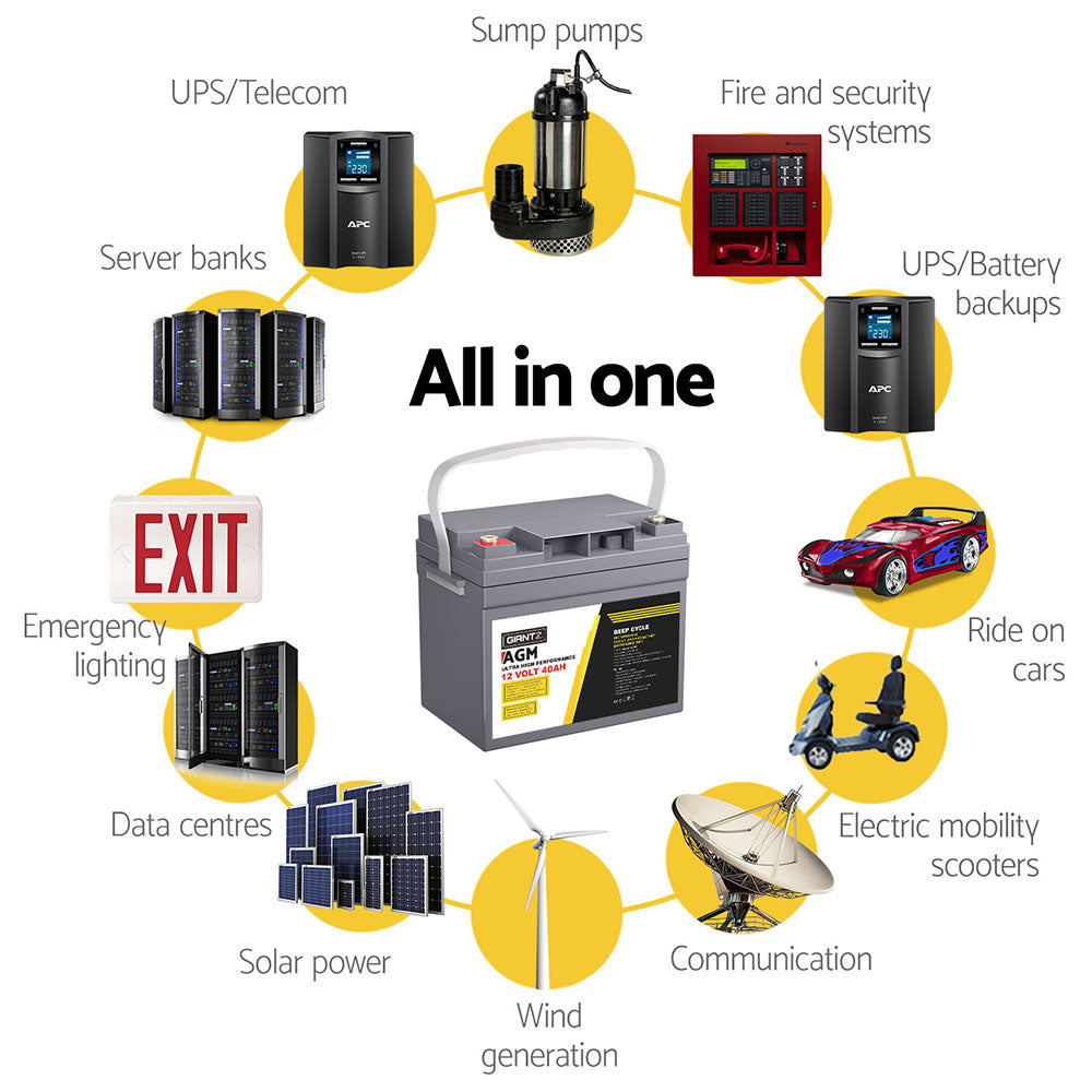 Batteries & Generators: Giantz AGM Battery 12V 40Ah Deep Cycle Box Portable Solar Caravan Camping